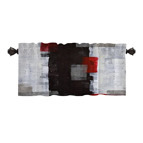 Batmerry Moderner abstrakter Fenstervorhang, rot und grau schwarz, abstrakte Kunstmalerei, Küchenvolant für Schlafzimmer, wärmeisoliert für Dekoration, 132 x 45 cm von Batmerry