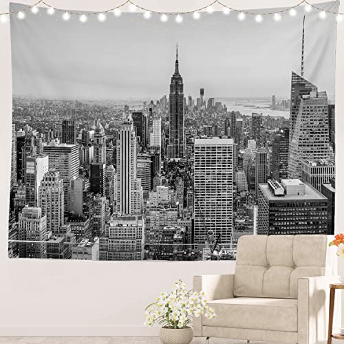 Batmerry New York City Skyline USA Tapestry, New York City Skyline in Black and White Hippie Trippy Tapestry Wall Art Decor for Bedroom Living Room, 51.2 x 59.1 Inches, City von Batmerry