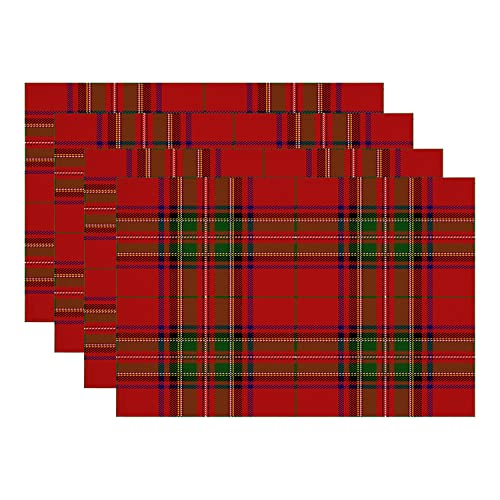 Batmerry Red Checkered Placemats,Clan Stewart Scottish Royal Red Tartan Plaid Washable Linen Table Mats for Kitchen Table Double Insulation Decor Dining Set Indoor Outdoor 12X18 In Set of 4 von Batmerry