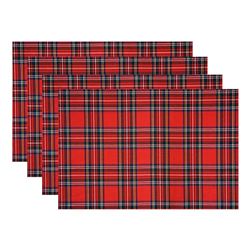 Batmerry Red Geometric Placemats,Tartan Plaids Pattern Royal Red Washable Linen Table Mats for Kitchen Table Double Insulation Decor Dining Set Indoor Outdoor 12X18 In Set of 4 von Batmerry