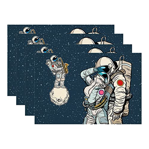 Batmerry Romantic Cosmonauts Placemats,Man Loves a Woman Pop Comic Book Washable Linen Table Mats for Kitchen Table Double Insulation Decor Dining Set Indoor Outdoor 12X18 In Set of 4 von Batmerry