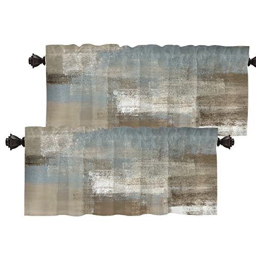 Batmerry Taupe Squares Texture Valance Curtains, Grey and Beige Abstract Painting Window Treatment Kitchen Valances Multilayer Polyester Blackout for Living Room/Bathroom, 2 Pack 52x16 inches von Batmerry