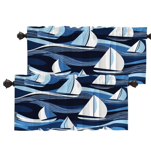Batmerry Thermoisolierte Volants für Fenster, Segelboote, nautische Küchenvorhänge und Volants, blickdicht, kurzer Volant für Badezimmer, 2 Stück, 132 x 45,7 cm von Batmerry