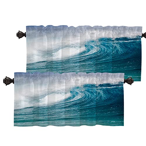 Batmerry White Ocean Ocean Valance Curtains, Azure Landscape Wave Window Treatment Kitchen Valances Multilayer Polyester Blackout for Living Room/Bathroom, 2 Pack 52x18 inches von Batmerry