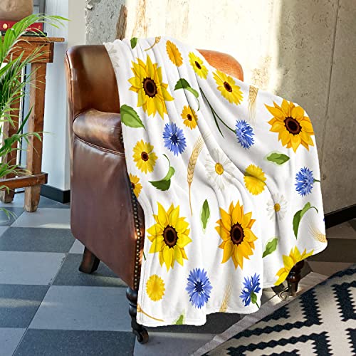 Batmerry Yellow Sunflowers Throw Blanket for Couch Sofa Bed,Sunflowers Green Leaves and Ears Super Soft Warm Fuzzy Plush Blankets Decor Lightweight Cozy Travel Camping Blanket 60 x 40 IN von Batmerry