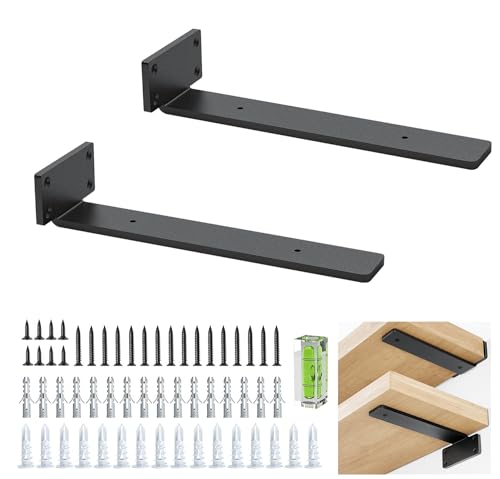 2 Pack Regalhalterung, Schwebende Regalträger, 10 Inch, Robuste Regal Winkel (1/5 Zoll), Dickes Metall, Schwebende Regalhalterungen Mit Modernem Eisen Finish - Schwarz von Batonca