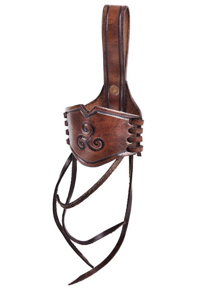 Battle Merchant Bierkrug Trinkhornhalter dunkelbraun, geprägte Triskele, Größe S 0,2-0,3l von Battle Merchant