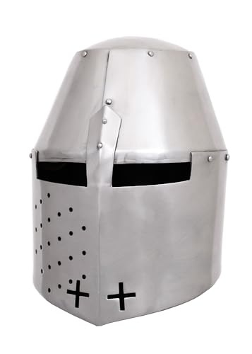 Battle-Merchant Grosser Helm Pembridge, um ca. 1370, 1,2mm Stahl - schaukampftauglich - Topfhelm - Turnierhelm - Mittelalter von Battle-Merchant