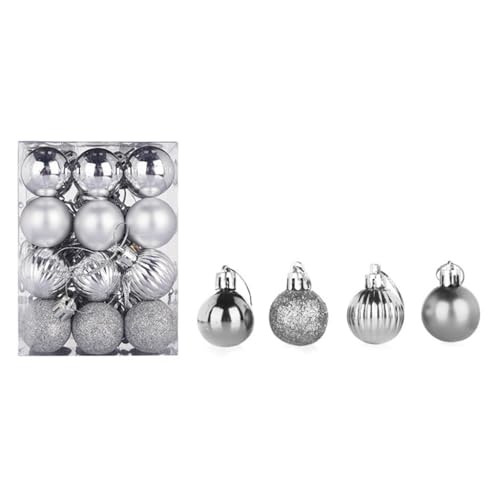 24 Stück Weihnachtskugeln Set 3cm Weihnachtskugel Christbaumkugeln, Weihnachtsbaum Kugel Dekoration Weihnachtskugeln für Weihnachtsbaum, Hochzeit, Partys, Wohnkultur, DIY Dekoration (A#Silber) von Battnot