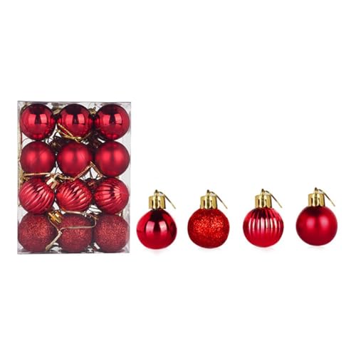 24 Stück Weihnachtskugeln Set 3cm Weihnachtskugel Christbaumkugeln, Weihnachtsbaum Kugel Dekoration Weihnachtskugeln für Weihnachtsbaum, Hochzeit, Partys, Wohnkultur, DIY Dekoration (A#rot) von Battnot