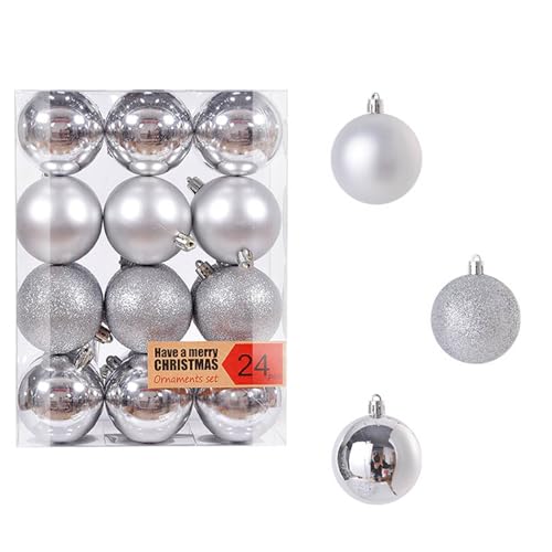 24 Stück Weihnachtskugeln Set 3cm Weihnachtskugel Christbaumkugeln, Weihnachtsbaum Kugel Dekoration Weihnachtskugeln für Weihnachtsbaum, Hochzeit, Partys, Wohnkultur, DIY Dekoration (B#Silber) von Battnot