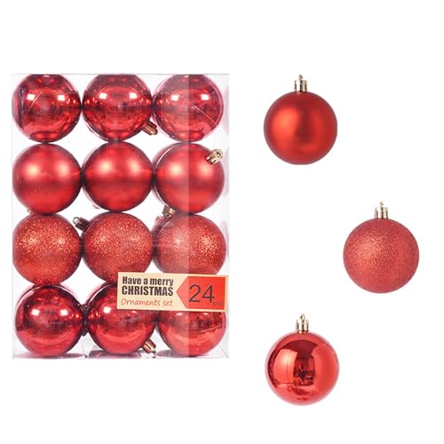 24 Stück Weihnachtskugeln Set 3cm Weihnachtskugel Christbaumkugeln, Weihnachtsbaum Kugel Dekoration Weihnachtskugeln für Weihnachtsbaum, Hochzeit, Partys, Wohnkultur, DIY Dekoration (B#rot) von Battnot