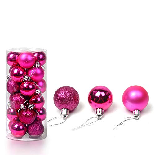 Battnot Weihnachtskugeln 24 Stücke 30mm Christbaumkugeln Set Weihnachtsbaumschmuck Christbaumschmuck Weihnachtsbaum Dekoration Weihnachtsdeko hängende Hausdeko Christmas Xmas Party (30mm, Pink) von Battnot