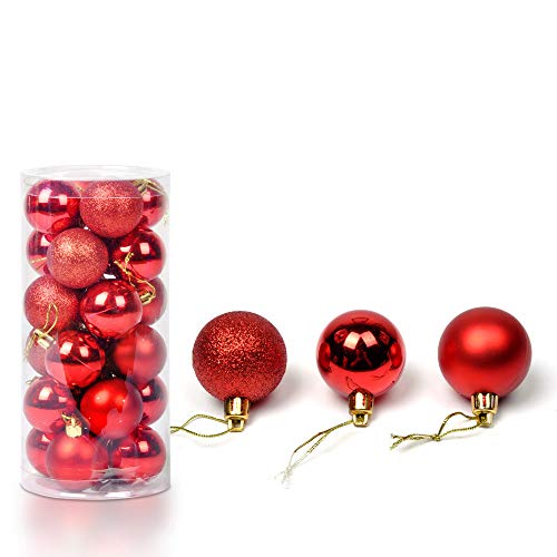 Battnot Weihnachtskugeln 24 Stücke 30mm Christbaumkugeln Set Weihnachtsbaumschmuck Christbaumschmuck Weihnachtsbaum Dekoration Weihnachtsdeko hängende Hausdeko Christmas Xmas Party (30mm, rot) von Battnot