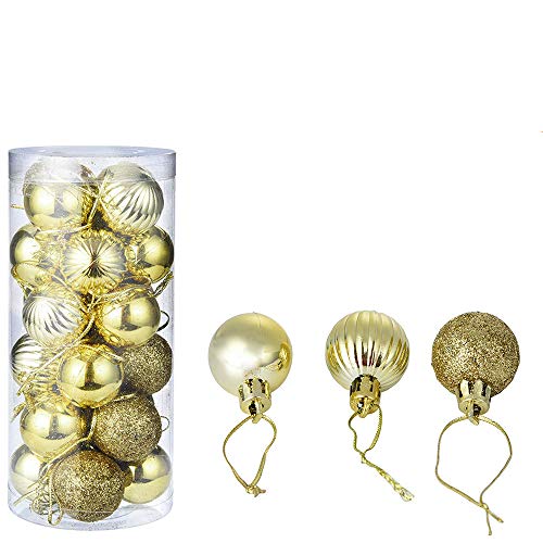 Battnot Weihnachtskugeln 24 teilig Christbaumkugeln Set Weihnachtsbaumschmuck Christbaumschmuck Flitter Weihnachtsbaum Dekoration Weihnachtsdeko hängende Hausdeko Christmas Xmas Party (30mm, Gold) von Battnot