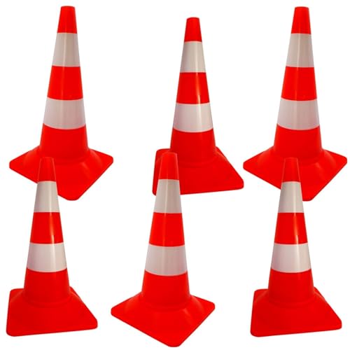 6 Stück Leitkegel 50 cm orange-weiß Warnhut Leitkegel Abperrhut Verkehrshut Pylon Absperrhüttchen Verkehrsleitkegel Kegel rot-weiss Warnkegel 500 mm Absperrpylon Verkehrshütchen von BauSupermarkt24