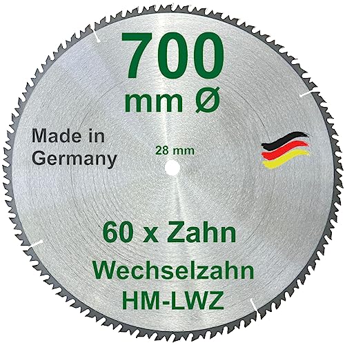 HM-Kreissägeblatt – 60 ZÄHNE - Ø 700 x 28 mm LWZ Wechsel-Zahn Hartmetall WZ Präzisions-Sägeblatt mit Spanabweiser für Hartholz Naturholz Brennholz Leimholz Wippsäge Tischkreissäge Kreissäge Kappsäge HM-Kreissägeblatt – 60 ZÄHNE - Ø 700 x 28 mm LWZ Wechsel-Zahn Hartmetall WZ Präzisions-Sägeblatt mit Spanabweiser für Hartholz Naturholz Brennholz Leimholz Wippsäge Tischkreissäge Kreissäge Kappsäge von BauSupermarkt24