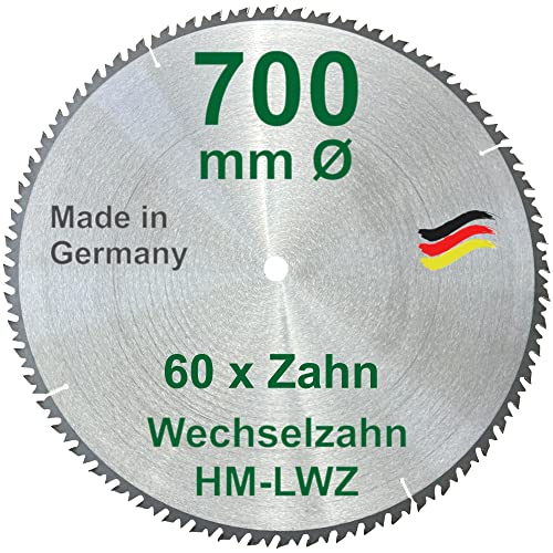 HM-Sägeblatt – 60 ZÄHNE - Ø 700 x 30 mm LWZ Wechsel-Zahn Hartmetall WZ Präzisions-Kreissägeblatt mit Spanabweiser für Hartholz Naturholz Brennholz Leimholz Wippsäge Tischkreissäge Kreissäge Kappsäge von BauSupermarkt24