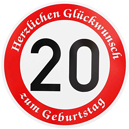 BauSupermarkt24 ORIGINAL VERKEHRSZEICHEN 20 km/h mit Sondertext 'Herzlichen Glückwunsch zum Geburtstag' - Aluminium Wandmontage Schilder Geburtstagsverkehrsschild - Weiß, Simplistisch von BauSupermarkt24