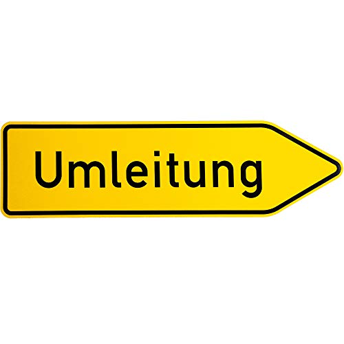 BauSupermarkt24 ORIGINAL Verkehrsschild Nr. 454-20 'Umleitungswegweiser rechtsweisend' 350 x 1250 mm Hart-Aluminium Gelb Wandmontage Regulativ von BauSupermarkt24