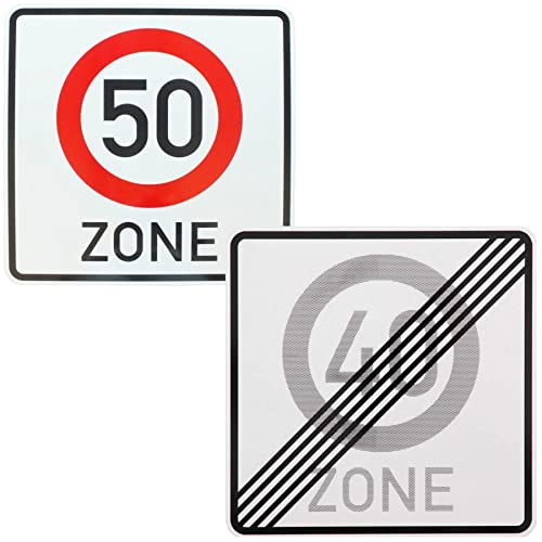 Original 2 x Verkehrsschild 274.2-54 Ende 40 Zone 274.1-55 50 Zone RA1 Temposchild Verkehrszeichen Straßenschild Schilder Zonenschild Geburtstagschild von BauSupermarkt24