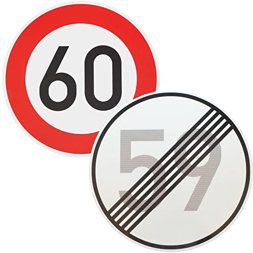 Original 2 x Verkehrszeichen Nr. 274-60 60 km/h und Ende 59 km/h zum 60 Geburtstag Geschenk Verkehrsschild Temposchild Straßenschild Geburtstagsschild von BauSupermarkt24