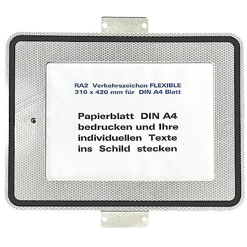 Original Verkehrsschild 315 x 420 mm RA2 RSA-21 Verkehrszeichen Wechselschild Wechselzeichen Zusatzschild Zusatzzeichen mit eigenem Text DIN A4 und integrierten Haltelaschen von BauSupermarkt24