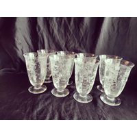 4Er Set Glastonbury Iced Tea Kelche Feiner Kristall 14cm Geätzt Circa 1932 von BaublesBowsToo
