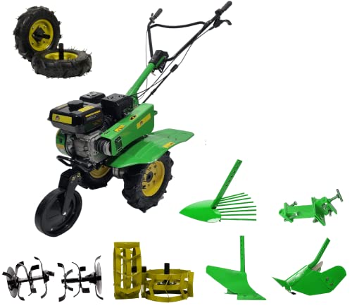 Bauen 28B Einachstraktor 7,5 PS Benzin, Riemenantrieb, 750 mm Arbeitsbreite, arbeitet bis zu Einer Tiefe von 30 cm, 3 Gänge: 2 Vorwärts 1 Rückwärts, Selbstfahrend, Ideal für die Eigenversorgung, Grün von Bauen