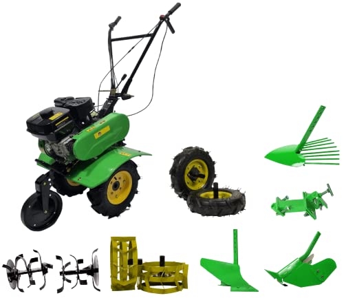 Bauen 39B Einachstraktor 7,5 PS Benzin, Riemenantrieb, 900 mm Arbeitsbreite, arbeitet bis zu Einer Tiefe von 30 cm, 4 Gänge: 3 Vorwärts & 1 Rückwärts, Selbstfahrend, Ideal zur Eigenversorgung von Bauen