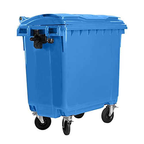 Bauer Müllcontainer mit 4 Rädern mit Flachdeckel, Müllgroßbehälter, Abfalltonne, Mülltonne, Volumen: 660, 700, 1 100 Liter, Farbe: grau, grün, gelb, blau, braun (660 Liter, Blau) von Bauer