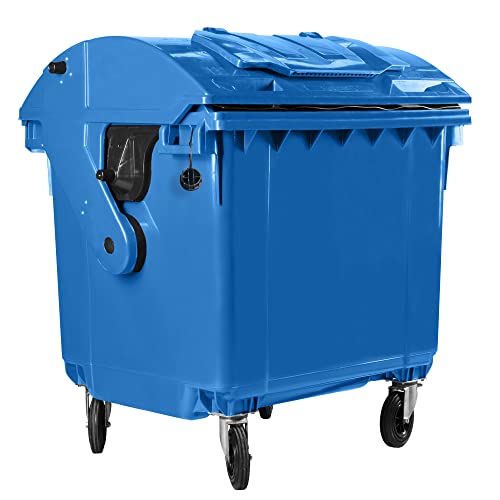 BAUER Müllcontainer mit 4 Rädern mit Runddeckel, Deckel im Deckel, Müllgroßbehälter, Abfalltonne, Mülltonne, Volumen: 1 100 Liter, Farbe: Blau, Größe: 1 461 x 1 370 x 1 070 mm von Bauer
