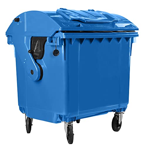 Bauer Müllcontainer mit 4 Rädern mit Runddeckel, Deckel im Deckel, Müllgroßbehälter, Abfalltonne, Mülltonne, Volumen: 1 100 Liter, Farbe: Blau, Größe: 1 461 x 1 370 x 1 070 mm von Bauer