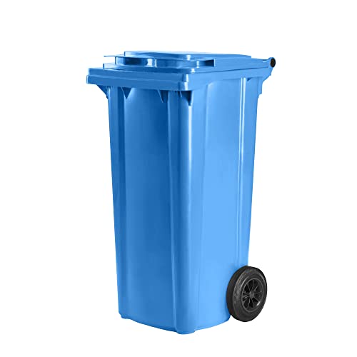 Bauer Mülltonne mit 2 Rädern und Deckel, Müllgroßbehälter, Abfalltonne, Mülleimer, Volumen: 120 Liter, Farbe: Blau, Größe: 964 x 480 x 550 mm von Bauer
