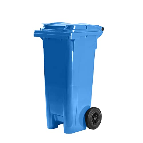 Bauer Mülltonne mit 2 Rädern und Deckel, Müllgroßbehälter, Abfalltonne, Mülleimer, Volumen: 80 Liter, Farbe: Blau, Größe: 935 x 445 x 522 mm von Bauer