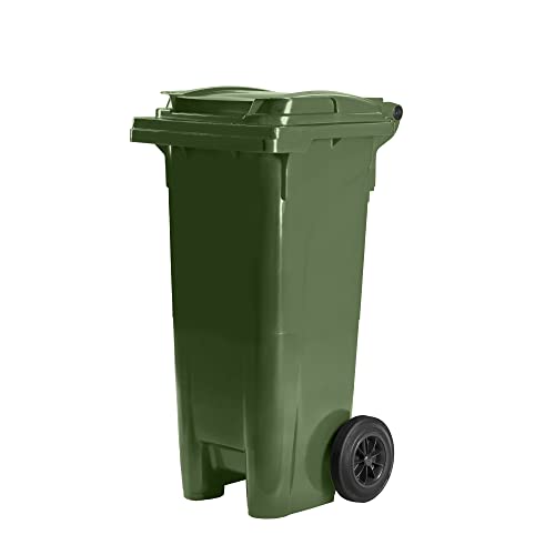 Bauer Mülltonne mit 2 Rädern und Deckel, Müllgroßbehälter, Abfalltonne, Mülleimer, Volumen: 80 Liter, Farbe: Grün, Größe: 935 x 445 x 522 mm von Bauer