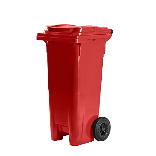 Bauer Mülltonne mit 2 Rädern und Deckel, Müllgroßbehälter, Abfalltonne, Mülleimer, Volumen: 80 Liter, Farbe: Rot, Größe: 935 x 445 x 522 mm von Bauer