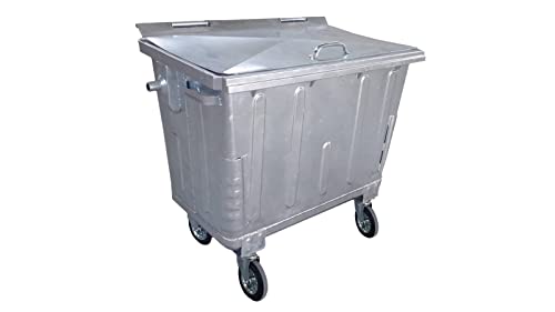 Bauer Müllcontainer 660 Liter aus verzinktem Stahlblech mit 4 Rädern und Flachdeckel, Metallbehälter, Müllgroßbehälter, Metallmülleimer, Ascheeimer, Größe: 1 245 x 1 370 x 780 mm von Bauer