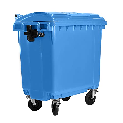 Bauer Müllcontainer mit 4 Rädern mit Flachdeckel, Müllgroßbehälter, Abfalltonne, Mülltonne, Volumen: 770 Liter, Farbe: Blau, Größe: 1 365 x 1 370 x 778 mm von Bauer