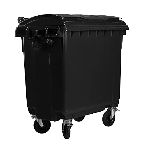 Bauer Müllcontainer mit 4 Rädern mit Flachdeckel, Müllgroßbehälter, Abfalltonne, Mülltonne, Volumen: 770 Liter, Farbe: Grau, Größe: 1 365 x 1 370 x 778 mm von Bauer