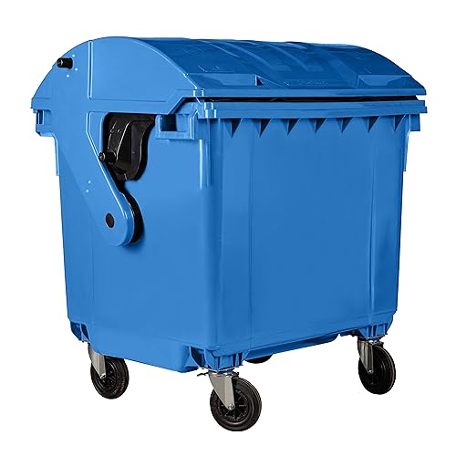 Bauer Müllcontainer mit 4 Rädern mit Runddeckel, Müllgroßbehälter, Abfalltonne, Mülltonne, Volumen: 1 100 Liter, Farbe: Blau, Größe: 1 461 x 1 370 x 1 070 mm von Bauer
