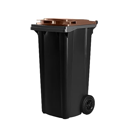 Bauer Mülltonne mit 2 Rädern und Deckel, Müllgroßbehälter, Abfalltonne, Mülleimer, Volumen: 120 Liter, Farbe: Grau/Braun, Größe: 964 x 480 x 550 mm von Bauer