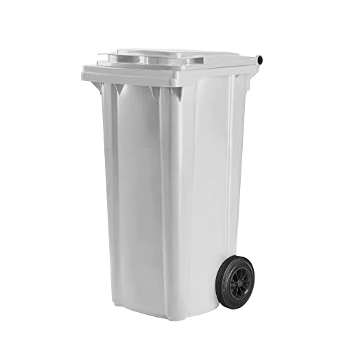 Bauer Mülltonne mit 2 Rädern und Deckel, Müllgroßbehälter, Abfalltonne, Mülleimer, Volumen: 120 Liter, Farbe: Weiß, Größe: 964 x 480 x 550 mm von Bauer