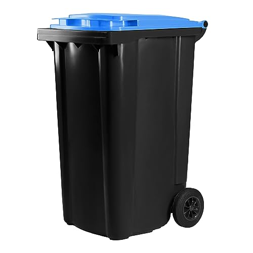 Bauer Mülltonne mit 2 Rädern und Deckel, Müllgroßbehälter, Abfalltonne, Mülleimer, Volumen: 240 Liter, Farbe: Grau/Blau, Größe: 1092 x 578 x 734 mm von Bauer