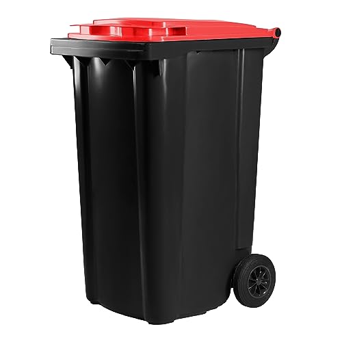 Bauer Mülltonne mit 2 Rädern und Deckel, Müllgroßbehälter, Abfalltonne, Mülleimer, Volumen: 240 Liter, Farbe: Grau/Rot, Größe: 1092 x 578 x 734 mm von Bauer
