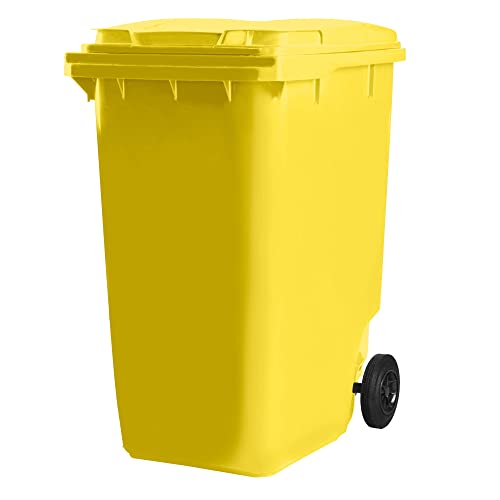 Bauer Mülltonne mit 2 Rädern und Deckel, Müllgroßbehälter, Abfalltonne, Mülleimer, Volumen: 360 Liter, Farbe: Gelb, Größe: 1 098 x 596 x 880 mm von Bauer