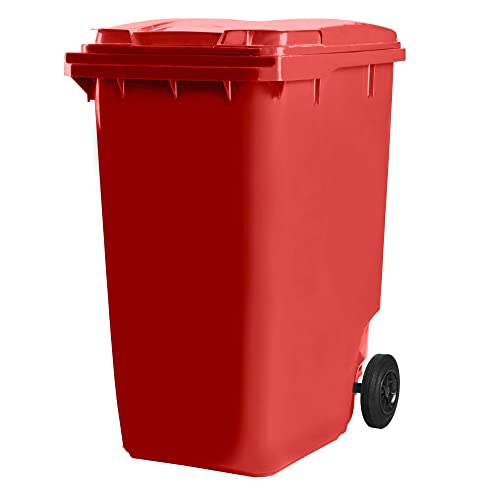 Bauer Mülltonne mit 2 Rädern und Deckel, Müllgroßbehälter, Abfalltonne, Mülleimer, Volumen: 360 Liter, Farbe: Rot, Größe: 1 098 x 596 x 880 mm von Bauer
