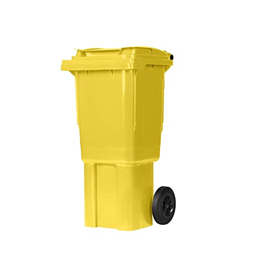 Bauer Mülltonne mit 2 Rädern und Deckel, Müllgroßbehälter, Abfalltonne, Mülleimer, Volumen: 60 Liter, Farbe: Gelb, Größe: 935 x 445 x 522 mm von Bauer