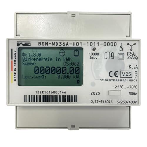 Hutschienenzähler Drehstrom 4 Draht 5/60A MID zugelassen - Made in Germany von Bauer