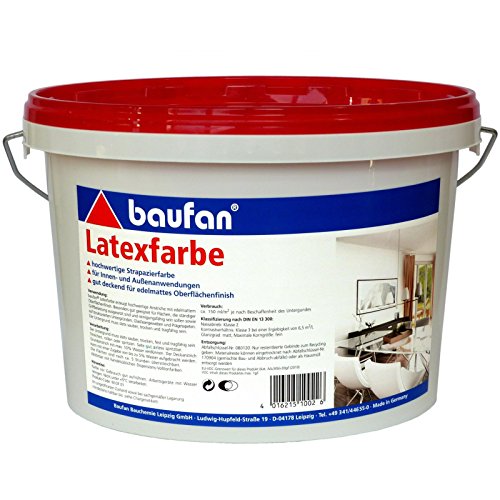 10 Liter Eimer Latex-Farbe für innen + außen, hochwertige Strapazierfarbe von Baufan